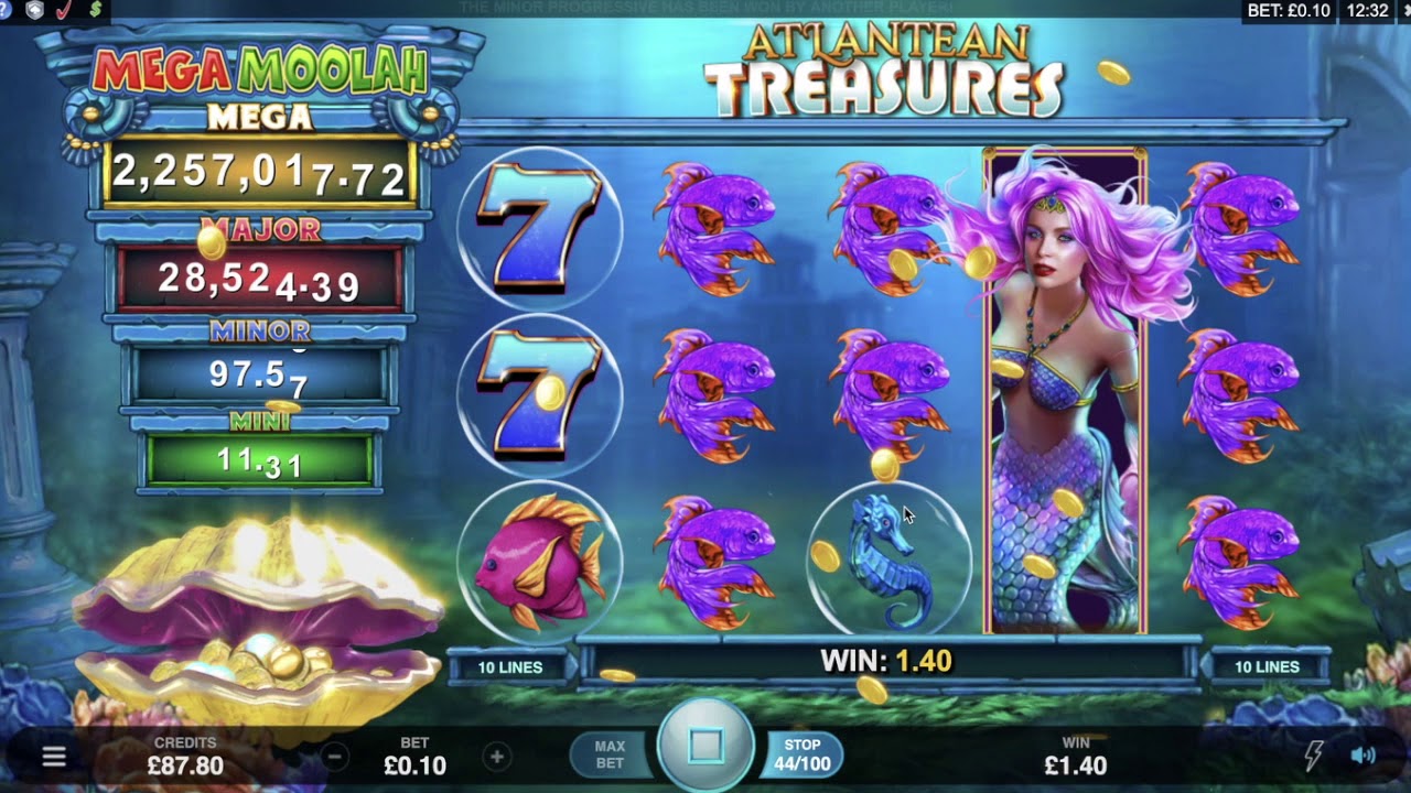 เข้ามาค้นหาวิธีที่เพิ่มอัตราชนะของคุณเป็นสองเท่าในเกม Atlantean Treasures :  Mega Moolah Slot